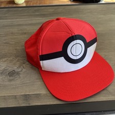 Pokemon Trainer Ash Ketchum Red Snapback Hat Cap Poke Ball YOUTH OSFM 2021 EUC