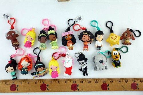 Lot of 17 Figural 3D Bag Clips Key Chains Keyrings Disney Princess & More
