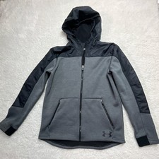 Under Armour ColdGear Boys YXL Hooded Full Zip Jacket Gray Black Pockets