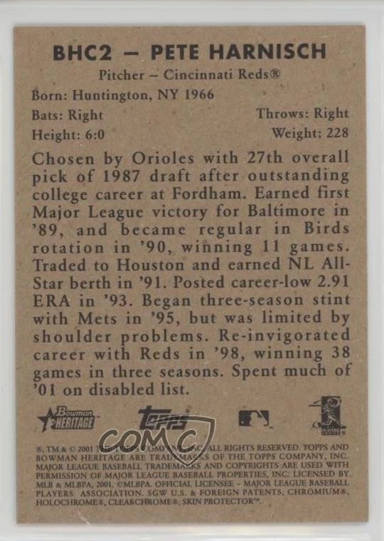 2001 Bowman Heritage Chrome Pete Harnisch #BHC2 - Image 2 of 2
