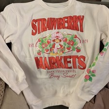Strawberry Shortcake Markets Fleece Embroidered Sweatshirt NWT New XSmall