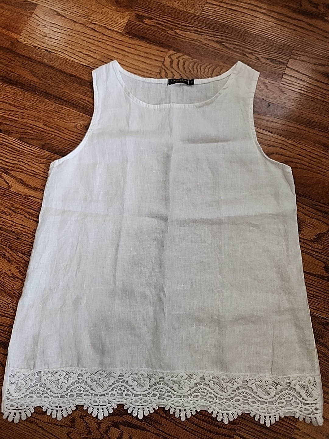 Lungo L'Arno Sleeveless Linen Top Women Medium Embroidered Hem White Italy