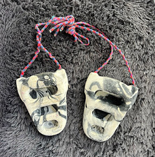 Pair Gray/Black Swirl Climbing Holds w/ Bolt Holes  Red/Blue Cord