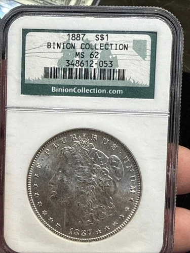 1887 Morgan Silver Dollar NGC Binion Collection MS 62 Slab Has Scratches