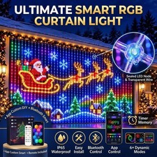 Smart Led Curtain Lights Christmas 400 Rgb Outdoor Wall Display With App Contro