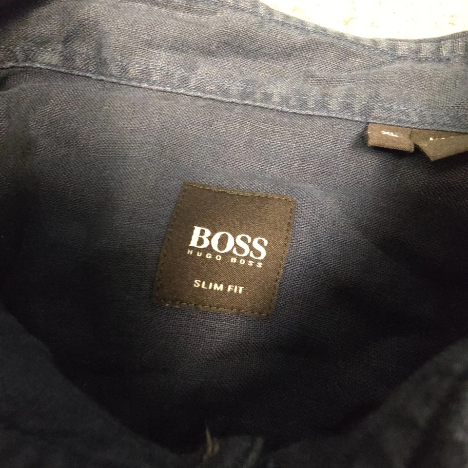 Hugo Boss Shirt Mens XLARGE blue Long Sleeve Button Up collared Linen Size XL - Image 3 of 4
