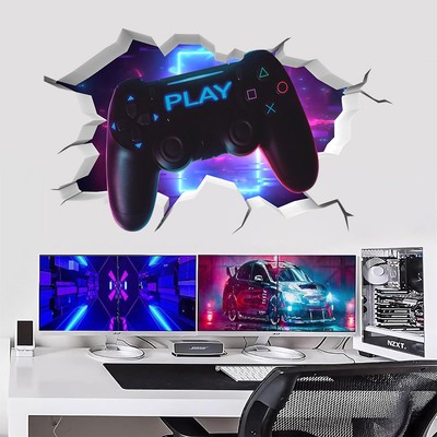 Cartoon Anime Stickers Cool Game Machine 3D Broken Wall Game Room Decoration