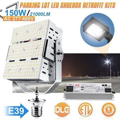 480V -150W LED Shoebox Replace Light Commercial Parking Lot Pole Lamp -E39 Base
