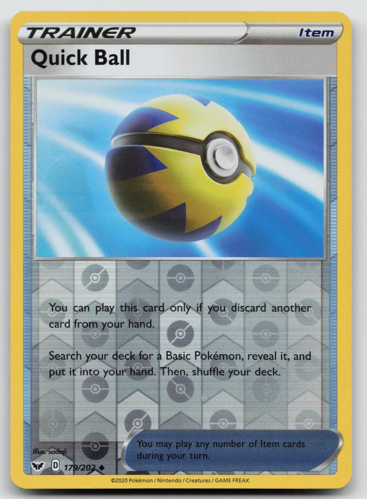 Quick Ball 179/202 Reverse Holo LP Sword & Shield Pokemon