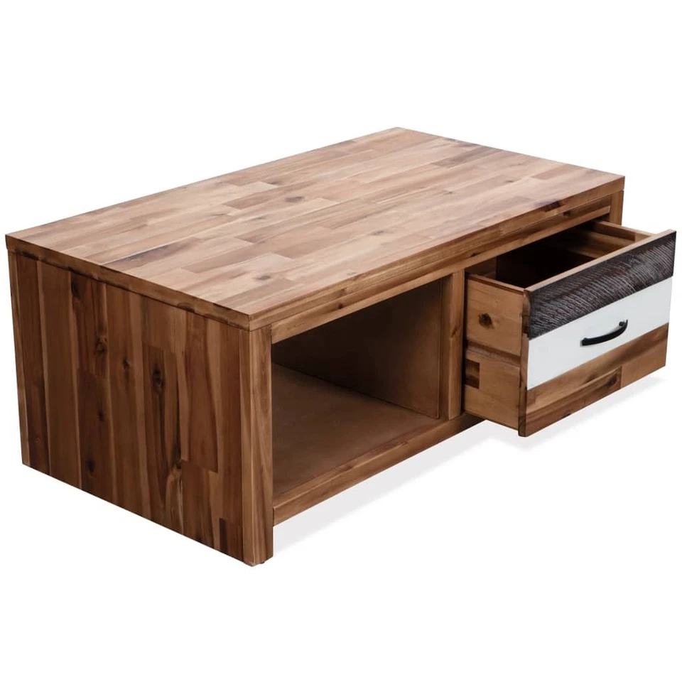 Mesa de centro marrón, negro, blanco madera maciza de acacia, MDF Foto 4 de 4