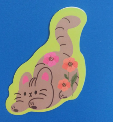 Adorable Floral Kitty Cat Sticker 2.38'' x 1.58'' (AV)