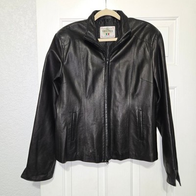 Vera Pelle Black Leather Jacket Italian Moto Biker Zip Up Size 52 EU Vintage