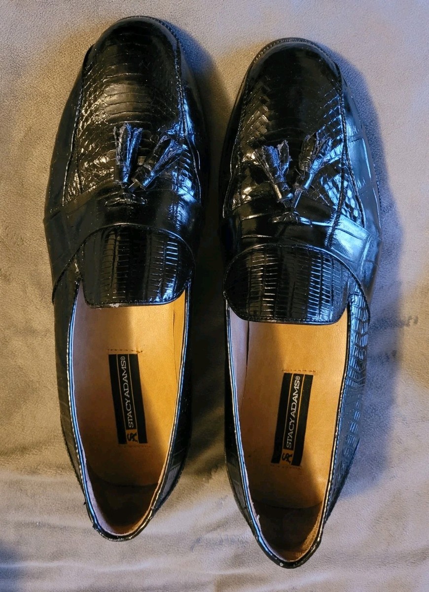 Size 11 Stacy Adams Men's Black Snakeskin Leather Oxford Tassel