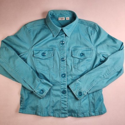 Cato Womans Medium Azure Blue Floral Button Short Jean Jacket Y2K 90's Nostalgia