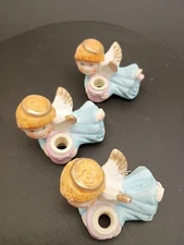 Ceramic Porcelain Angels, Clip On Candle Holders Christmas Ornaments X3 Vintage