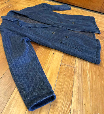 Vintage Blue Indigo Wool Woven Sashiko quilted blazer Jacket G2U