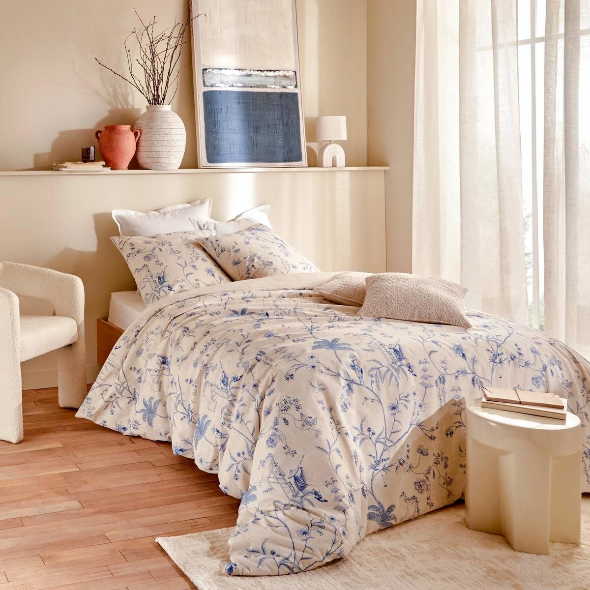 Parure lit Kyoto 240x220cm blanc en percale de coton haut de gamme