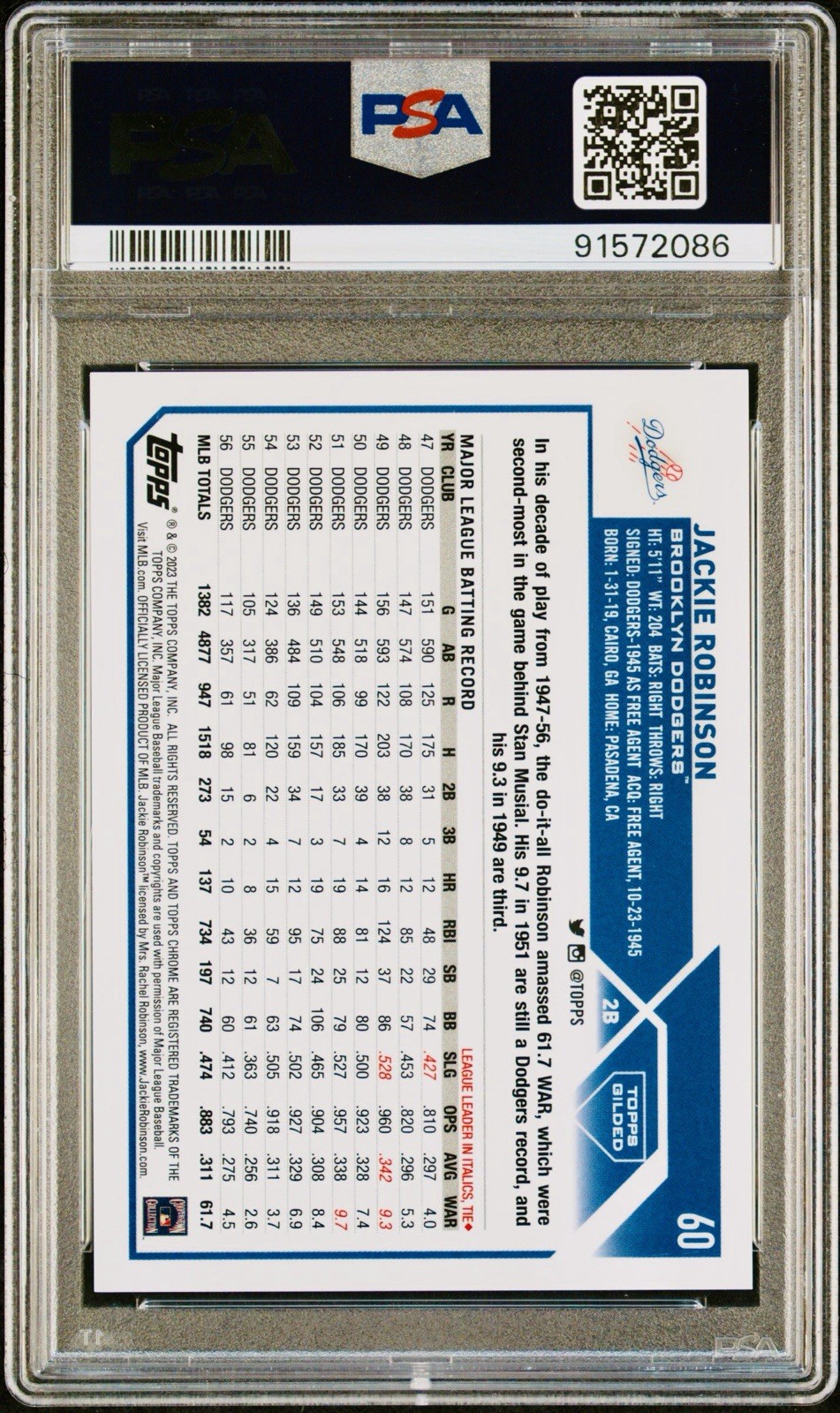 JACKIE ROBINSON 2023 Topps Chrome Gilded Gold Etch Wave Refractor /75 PSA 10 view 2