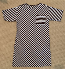 TORY BURCH t shirt dress stripe short sleeve pockets 100% cotton - brown blue S