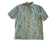 Island Shores men’s 100% cotton short sleeve button down shirt geometric fish M