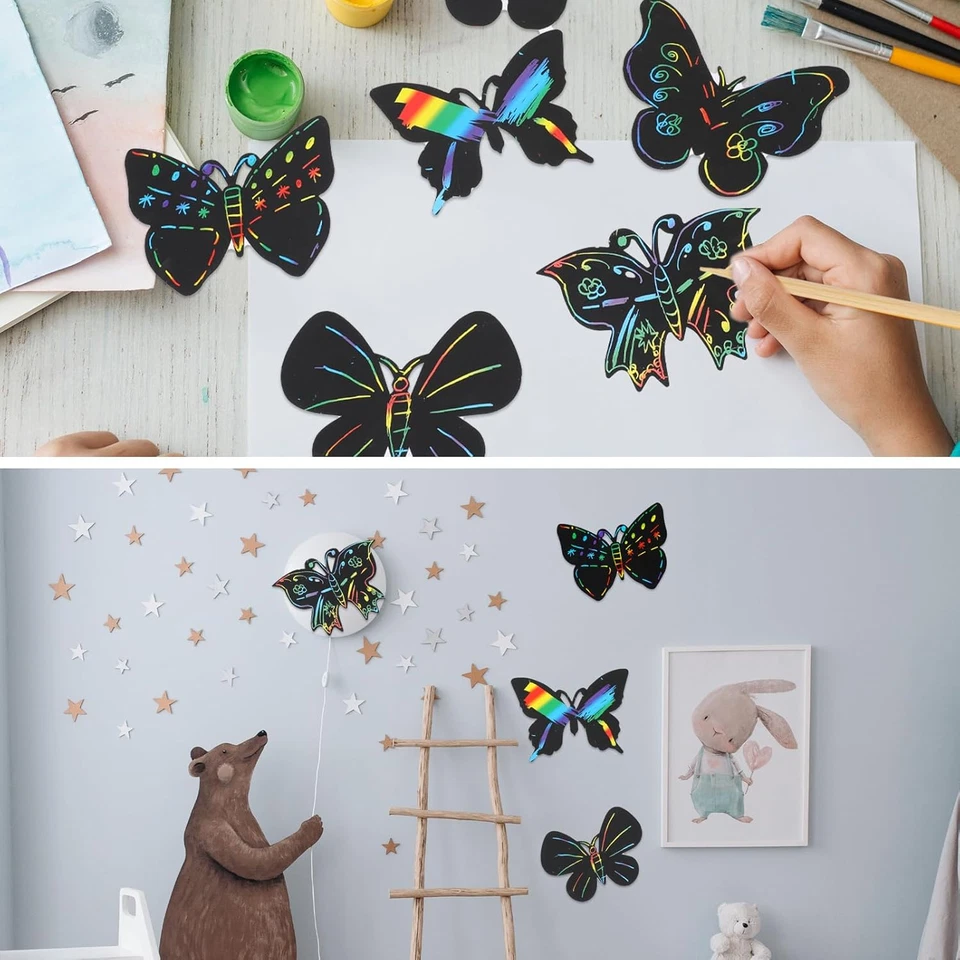 36 PIEZAS Tarjetas rasca y gana mariposa arte rascador mariposa fiesta favores fiesta artesanía bu Foto 3 de 4