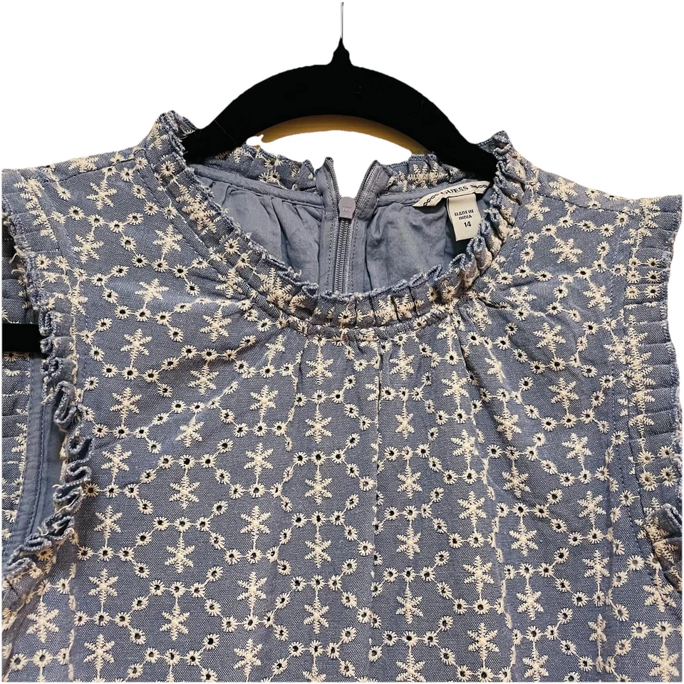 Vestido GUESS Lt Azul Bordado Ojales Ajuste y Acampanado Niñas Talla 14 (Mujer XS) Foto 3 de 4