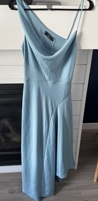 Mango Asymmetric Satin Midi Dress Blue Vestido 423 Primavera Size US 6 NWT