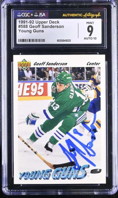 Geoff Sanderson signiert 1991-92 Upper Deck Young Guns Karte #588 CGC 9 JSA 10 Autogramm