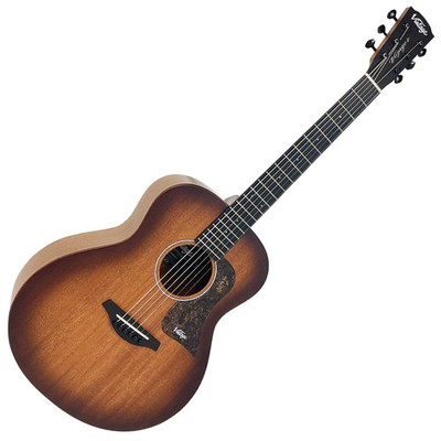 Vintage Vintage 100TS Solid Top Reisegröße Akustikgitarre, Tobacco Sunburst