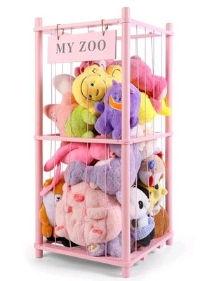 Stuffed Animal Storage Zoo, Wooden Stuffed Animal Organizer with Elastic...
