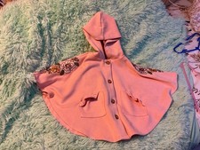 Little Lass Girls Embroidered Pink Poncho Cape Hooded Dressy Casual Size 5
