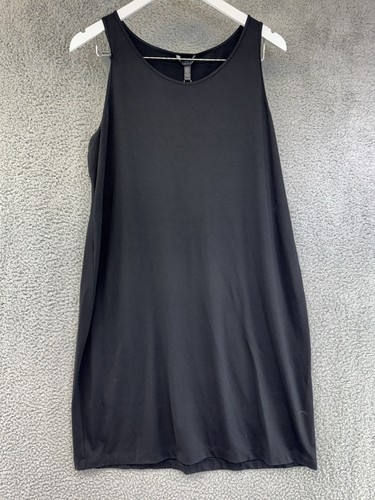 Eileen Fisher Women's Black Sleeveless Tank Dress Size XL Seamed Cotton Knit NWI