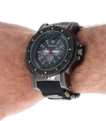 Men's Oversize Watch Black Finish Black Silicone Band 53mm in Diameter