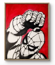 Original Art Spider Man 14x11 Graffiti Style Pop Art Painting On Canvas