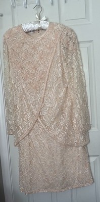 Vtg Scala Beaded Lace Sheath Formal Dress Cocktail Blush Womens Plus 1X