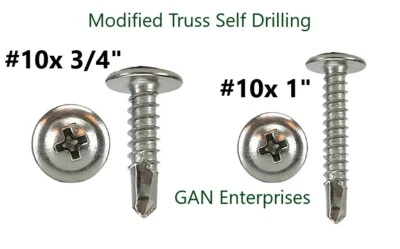 CYW OR PROFESSIONAL CHOICE Modified Truss Head #10 x 3/4 - 1" Self-Drilling Tek Screws zinc plated