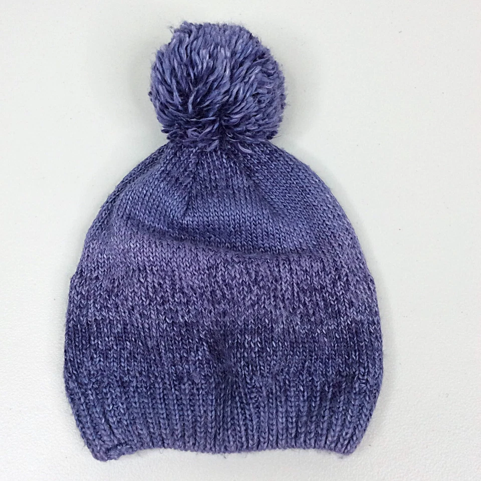Columbia Women's Beanie Hat OS Purple Pom Pom Crochet Knit Fleece Lined - Image 2 of 4