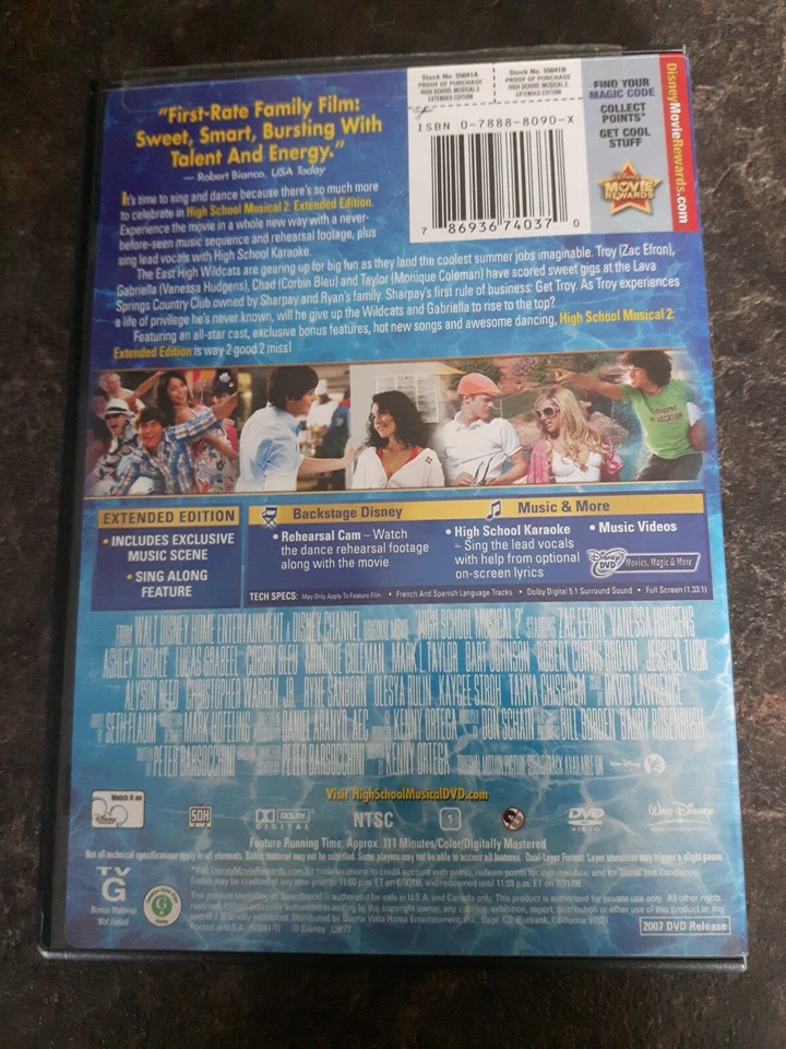 High School Musical 2 Extended Edition 2007 DVD Movie Widescreen Good Condition - Image 2 of 2