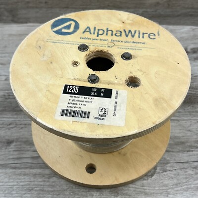 Alpha Wire 1235 SV001 1'' Width 7AWG Tinned Copper Flat Braid Sleeve 100FT