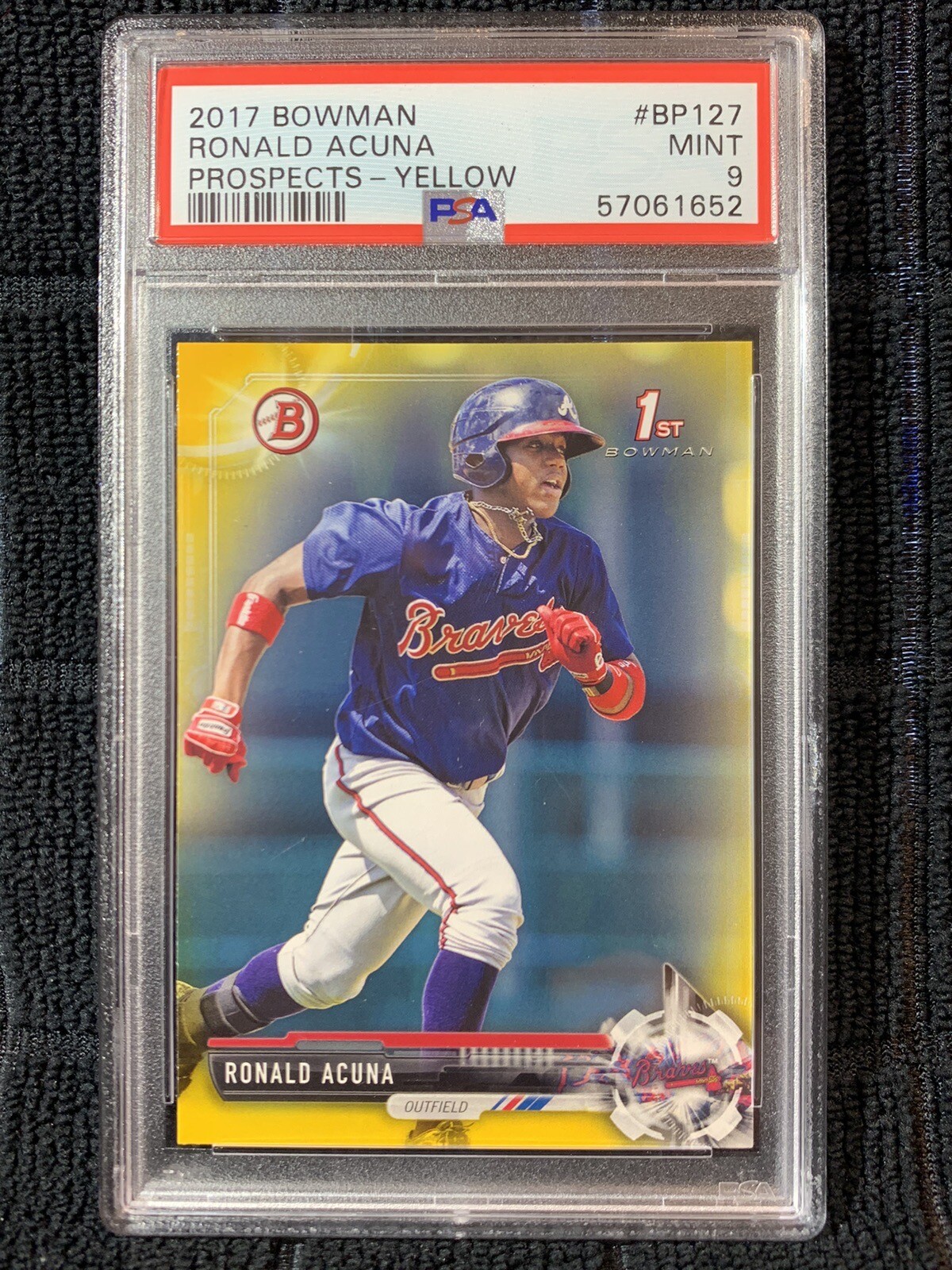 2017 BOWMAN PROSPECTS YELLOW #BP127 RONALD ACUNA JR PSA MINT 9 SP 40+70+ SCARCE!