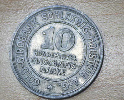 1923 Germany Schleswig-Holstein 10/100 Gutschriftsmarke Notgeld
