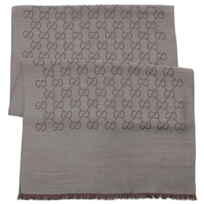 SALE] GUCCI Scarf Wool Silk GG Logo Large Size 2024 FW Fringe Dark