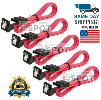 5-Pack 18  SATA III Cables Straight to Right Angle SSD HDD Hard Drive Red