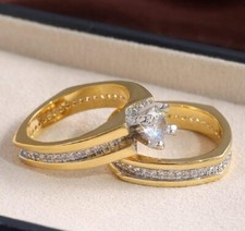 14K Gold Plated Luxury 2Pcs Bridal Set Ring for Women 2 CT Simulated Diamond Set