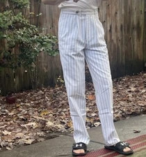 90’s Double Pleated Boating Pants Stripped Cotton 32 X 33 Pre-Owned