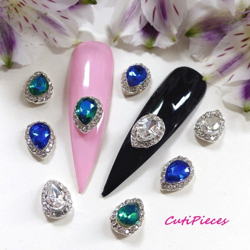 3D Nail Art AB Lágrima Plata Marco Estrás Azul Real Joya Gema Aleación Metal - Imagen 2 de 6
