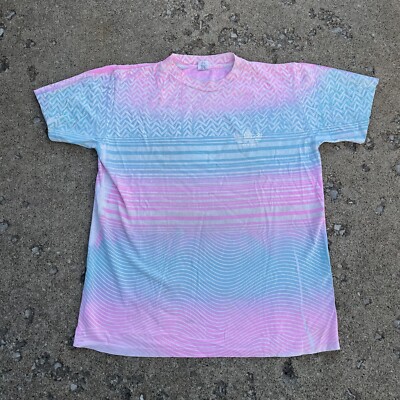 90s adidas trefoil logo geometric shirt Adidas Pink Blue Geometric