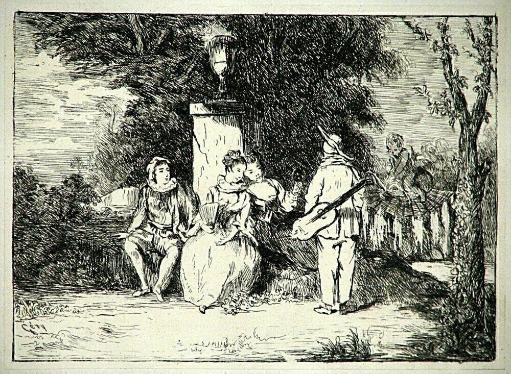 1874 GERY French Impressionist Etching "Gilles a la Guitare" Original RARE