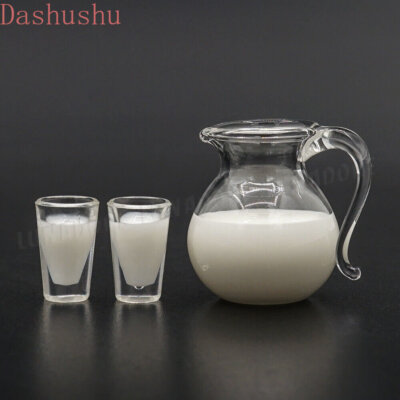 3PC Dollhouse 1:12 Scale Miniature Glass Milk Set Drinks Breakfast Accessories