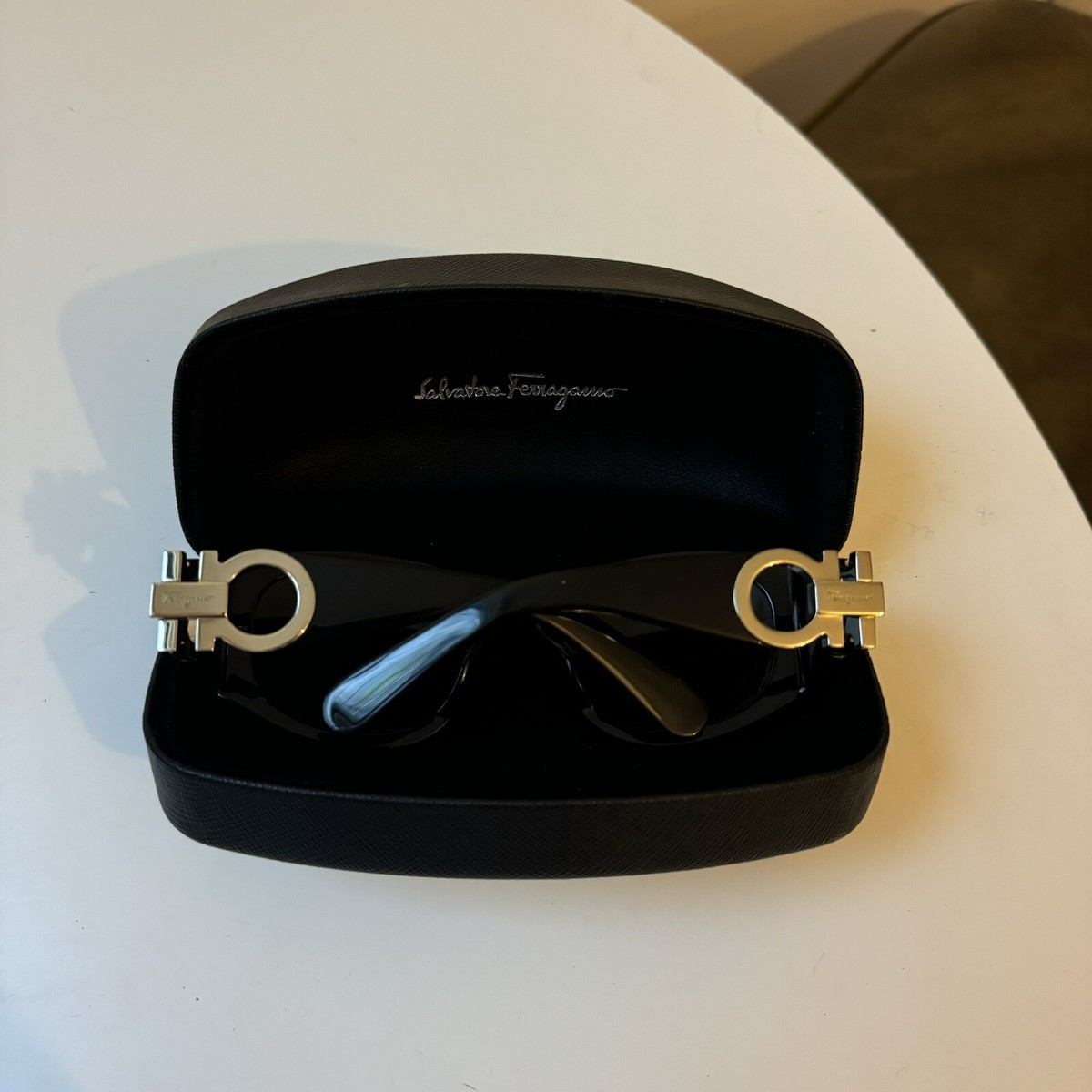 Salvatore Ferragamo Gancini Oval Sunglasses in black with case